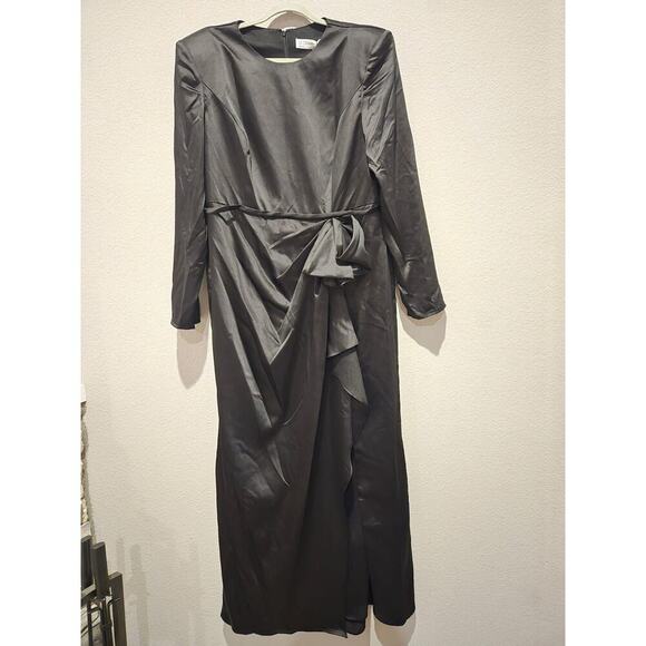 Mac Duggal Women's Long Sleeve Draped Structured Bow Gown Black Size 16 Formal - Picture 1 of 16